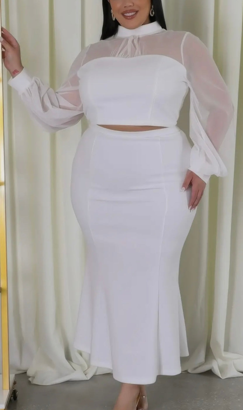 2pc white skirt set