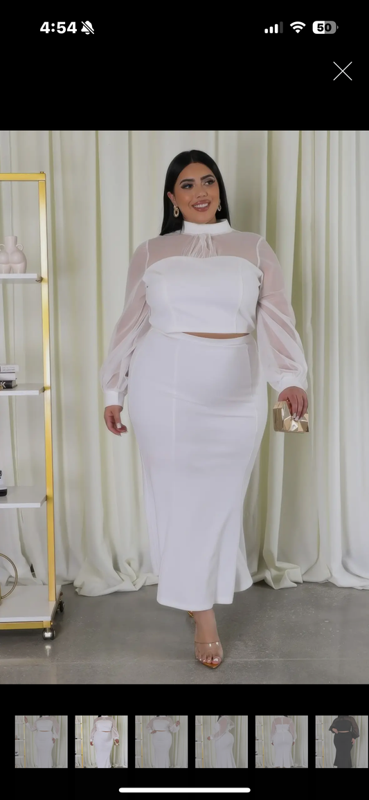 2pc white skirt set