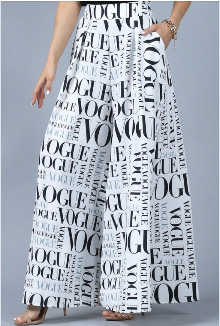 White Graphic Palazzo wide led pants with pockets